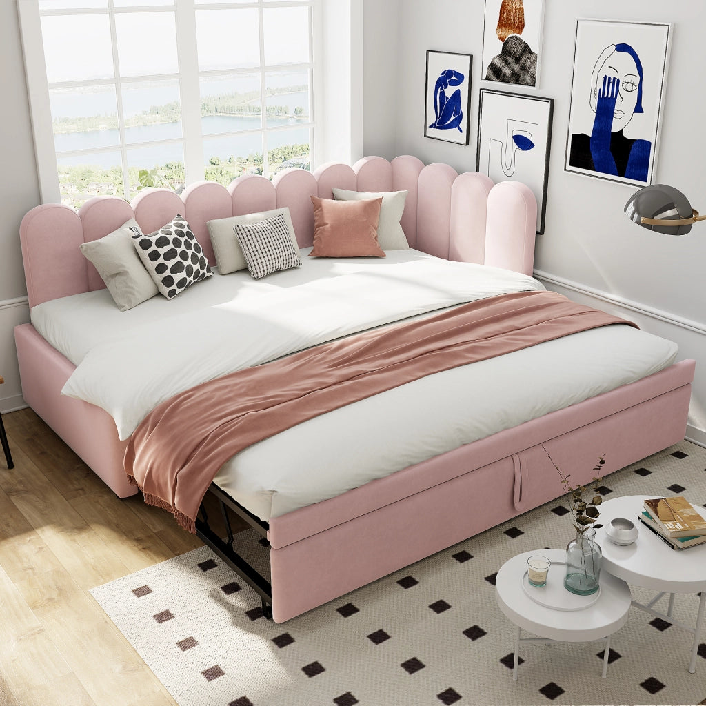 LETTO Divano a L estraibile 90x200/180x200 cm imbottito rosa