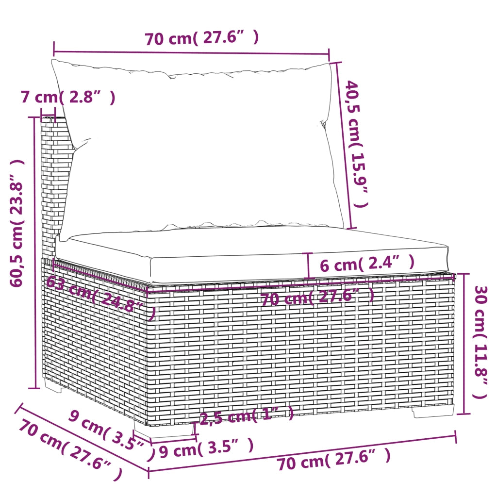 Set Divani da Giardino 6 pz con Cuscini in Polyrattan Nero cod mxl 30095