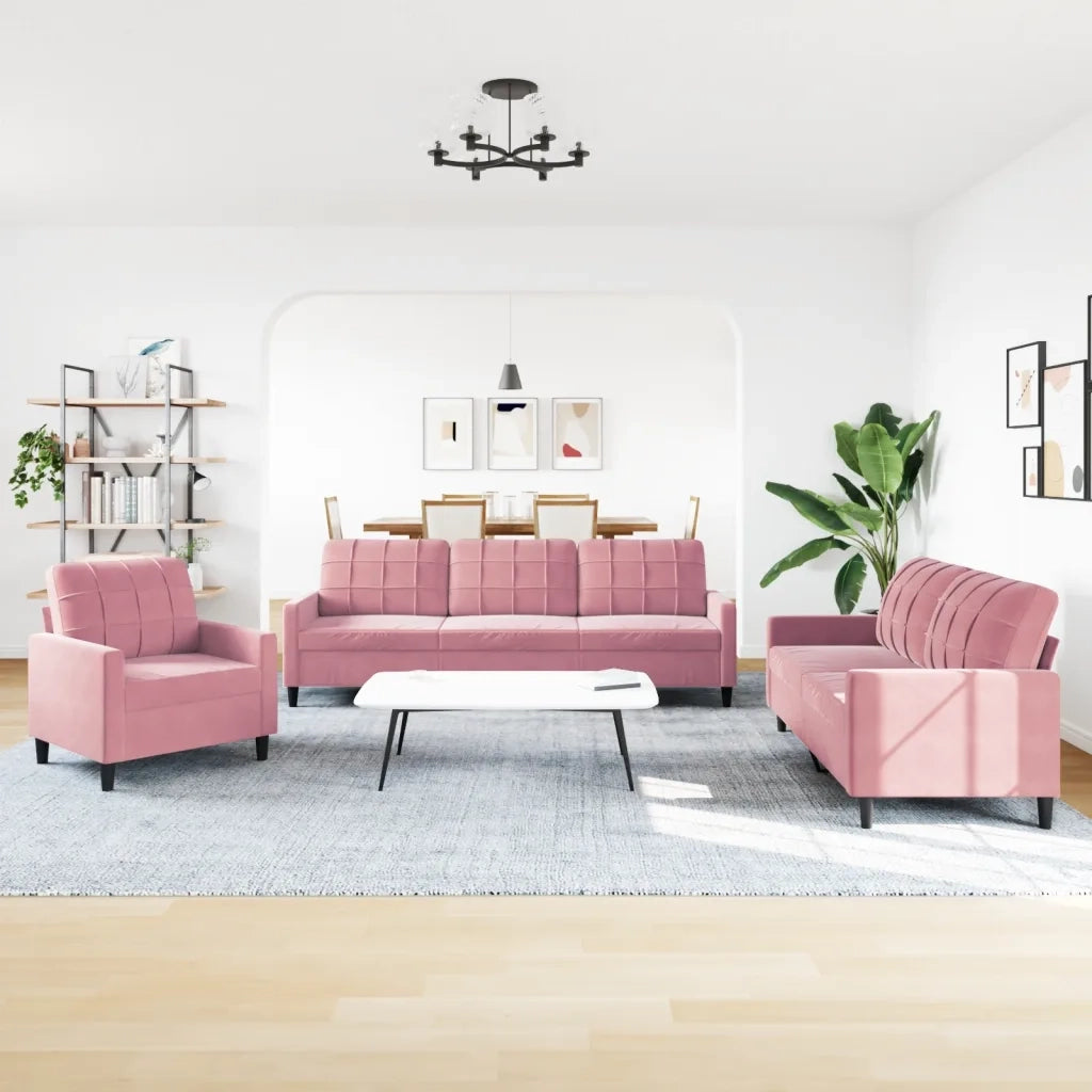 Set di Divani 3 pz con Cuscini rosa in Velluto
