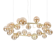 PERLAGE LAMPADARIO A SOSPENSIONE 25 LUCI ATTACCO G9 LAMPADINE INCLUSE IN VETRO AMBRA TONDO
