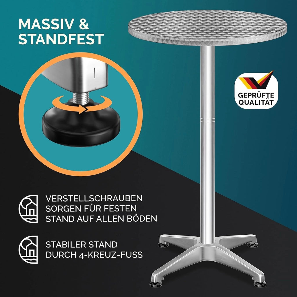 Set di 2 Tavoli da Bar Regolabile 70cm/115cm Alluminio Rotondo Ø60cm Resistente Esterno Tavolo da Bistrò Party