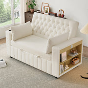 Divano letto 140x137x84 cm con schienale regolabile e portabicchieri in chenille beige