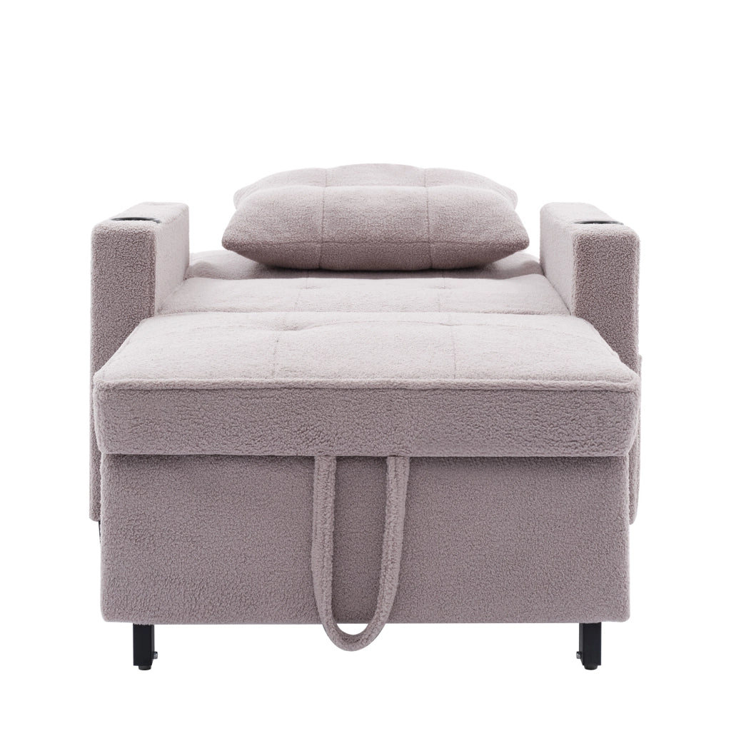 Divano letto 3 in 1 con schienale reclinabile portabicchieri porta USB per piccoli spazi in legno e metallo grigio