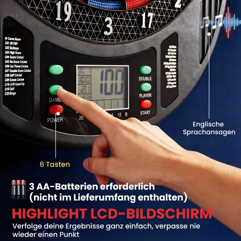 Dartboard elettronico per 1-8 giocatori, display LCD, 6 set di freccette, multicolore