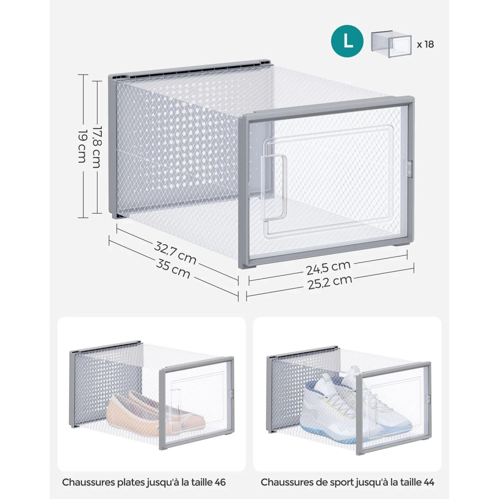 Scatole per scarpe set da 18 contenitore pieghevole per scarpe fino alla misura 46 grigio 12_0004449