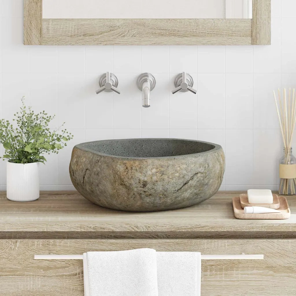 Lavabo-Lavandino-Lavello Grigio chiaro (38-45) x (30-35) x 15 cm Pietra di Fiume