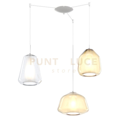 SOSPENSIONE BIANCO 3 LUCI SPOSTABILE VETRI ALPHA AM + BETA AM + GAMMA TR 1176BI-S3 S ABG-TA