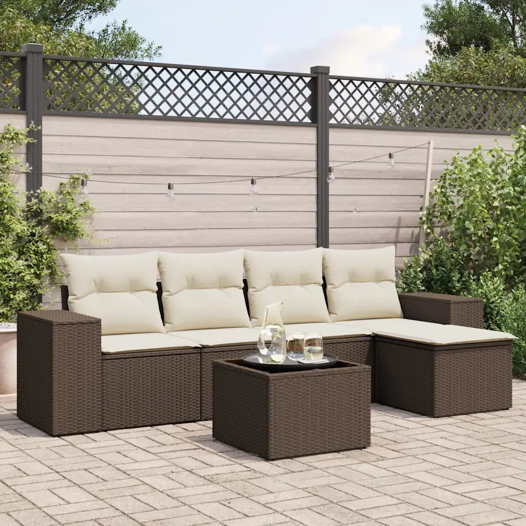 Divano da esterno-Set Divano da Giardino 6 pz con Cuscini Marrone in Polyrattan 438022