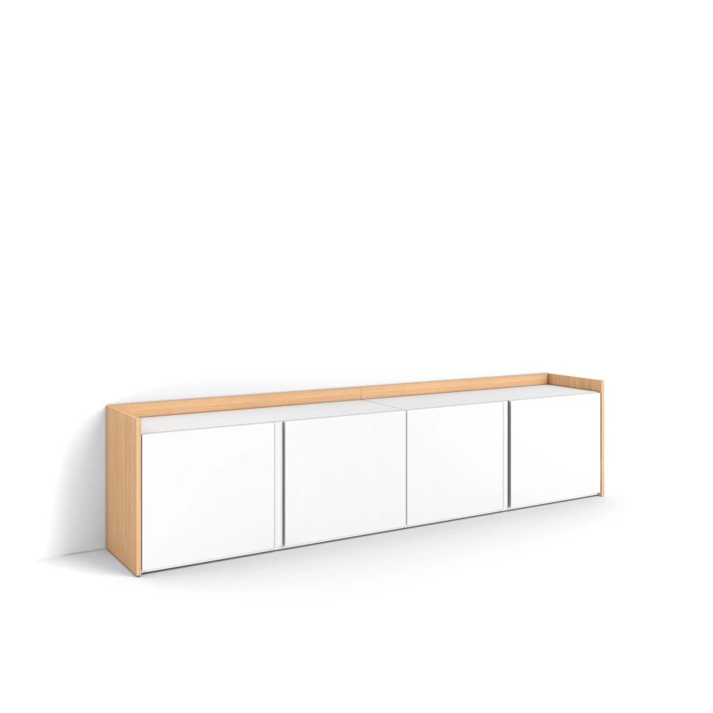 Mobile TV Soggiorno, 207x50x35 cm, Per TV fino a 80", Mobile Soggiorno, Bianco e Rovere soft