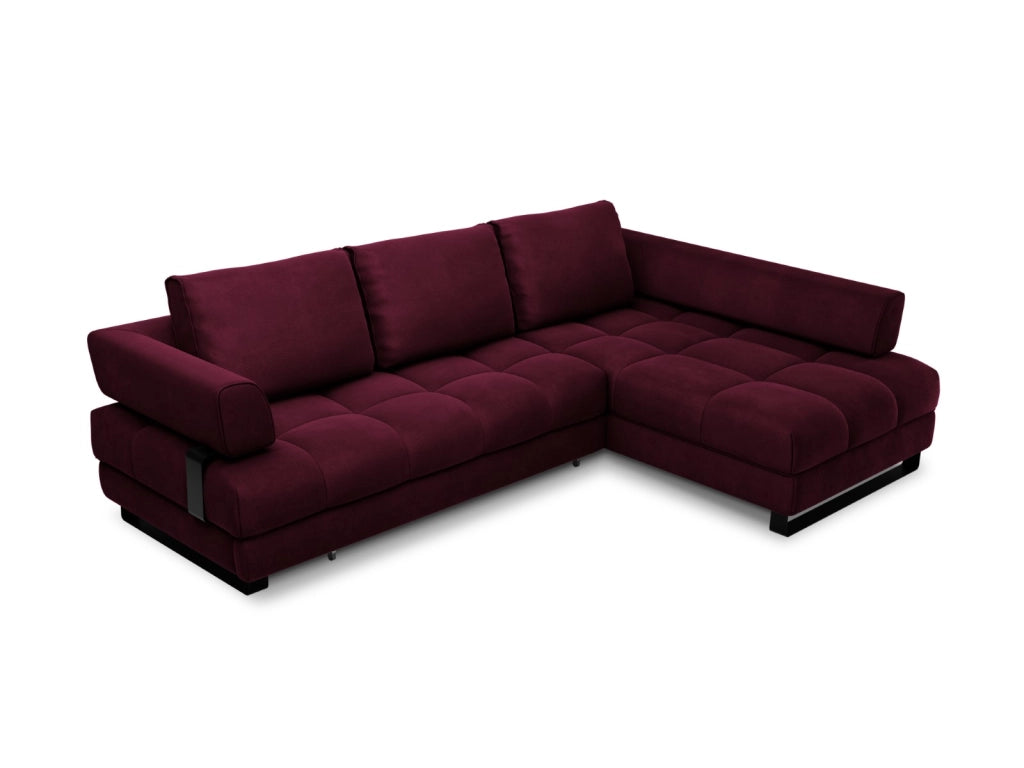 Cosmopolitan Design - Divano convertibile angolare destro con contenitore "Clinton" 5 posti in velluto rosso scuro 