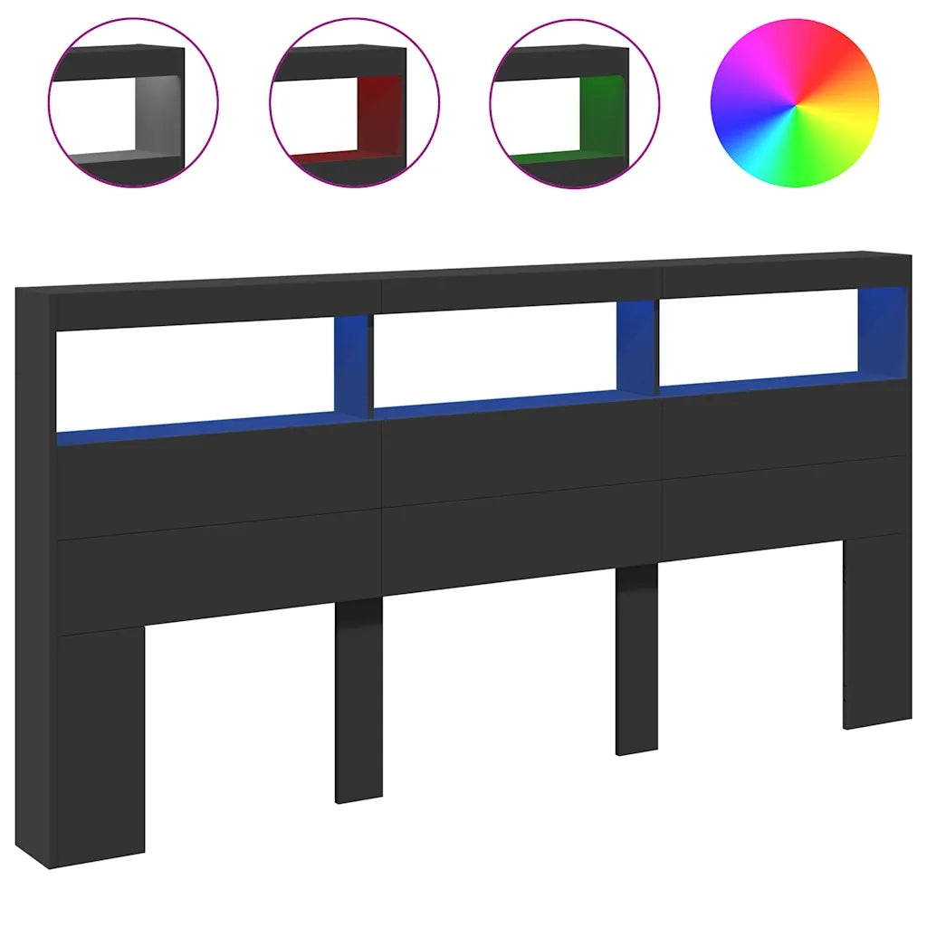 Testiera | Testata con Contenitore a LED Nera 200x17x102 cm