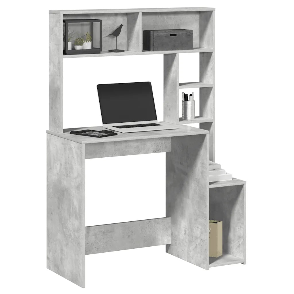 vidaXL Scrivania Mensole Grigio Cemento 100x45x140cm Legno Multistrato