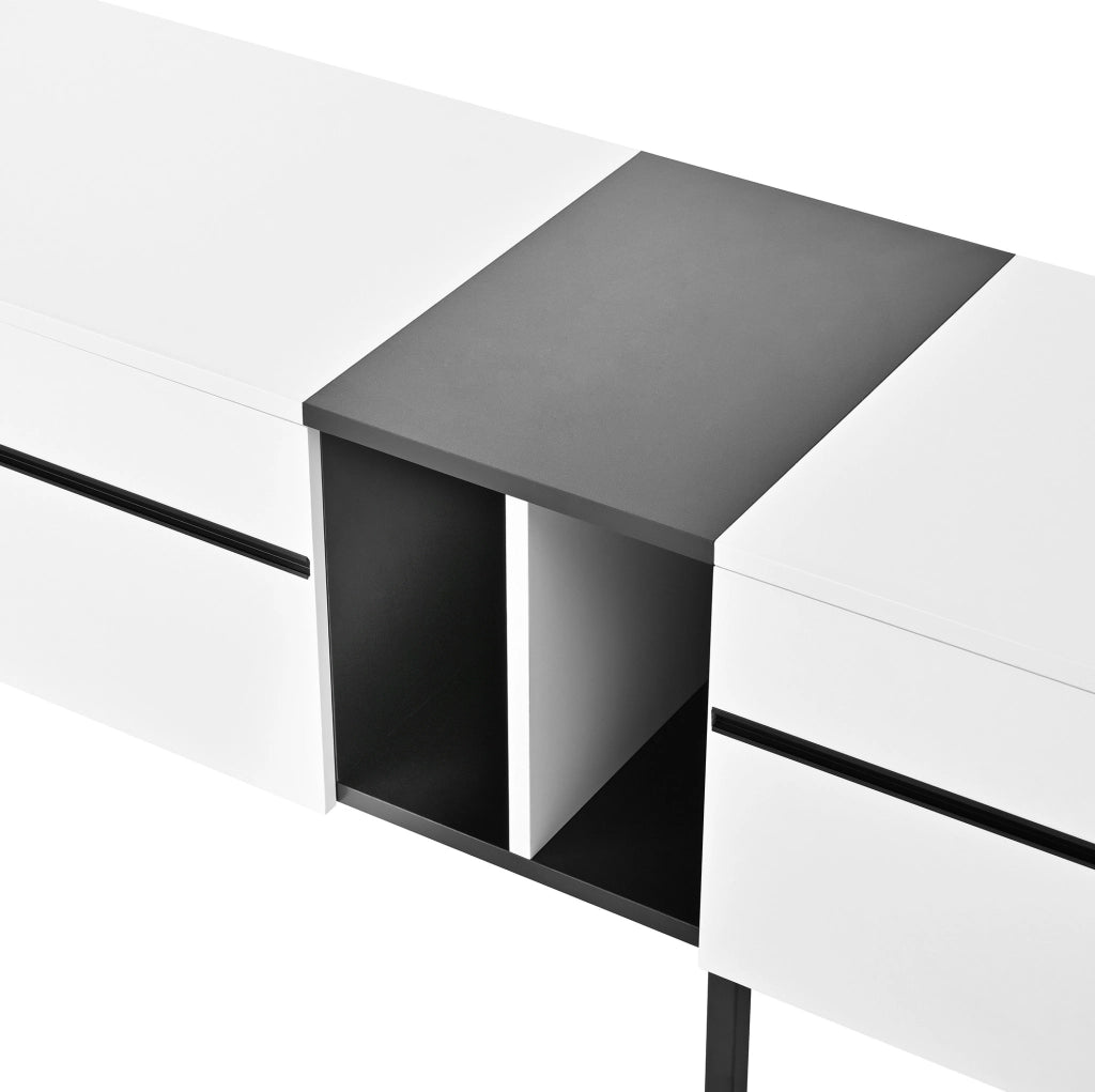 Mobile TV 180x38x45 cm con vano a ribalta; vano aperto e 2 ante in truciolare bianco