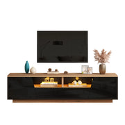 Mobile TV con 2 ante; 2 cassetti e LED - per soggiorno - 180x40x46 cm - in truciolare - nero e legno