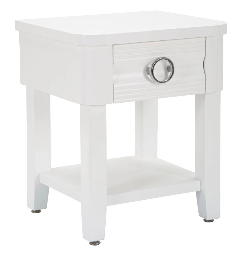 Comodino Shine 45x54x40 cm in Legno MDF e Metallo Bianco
