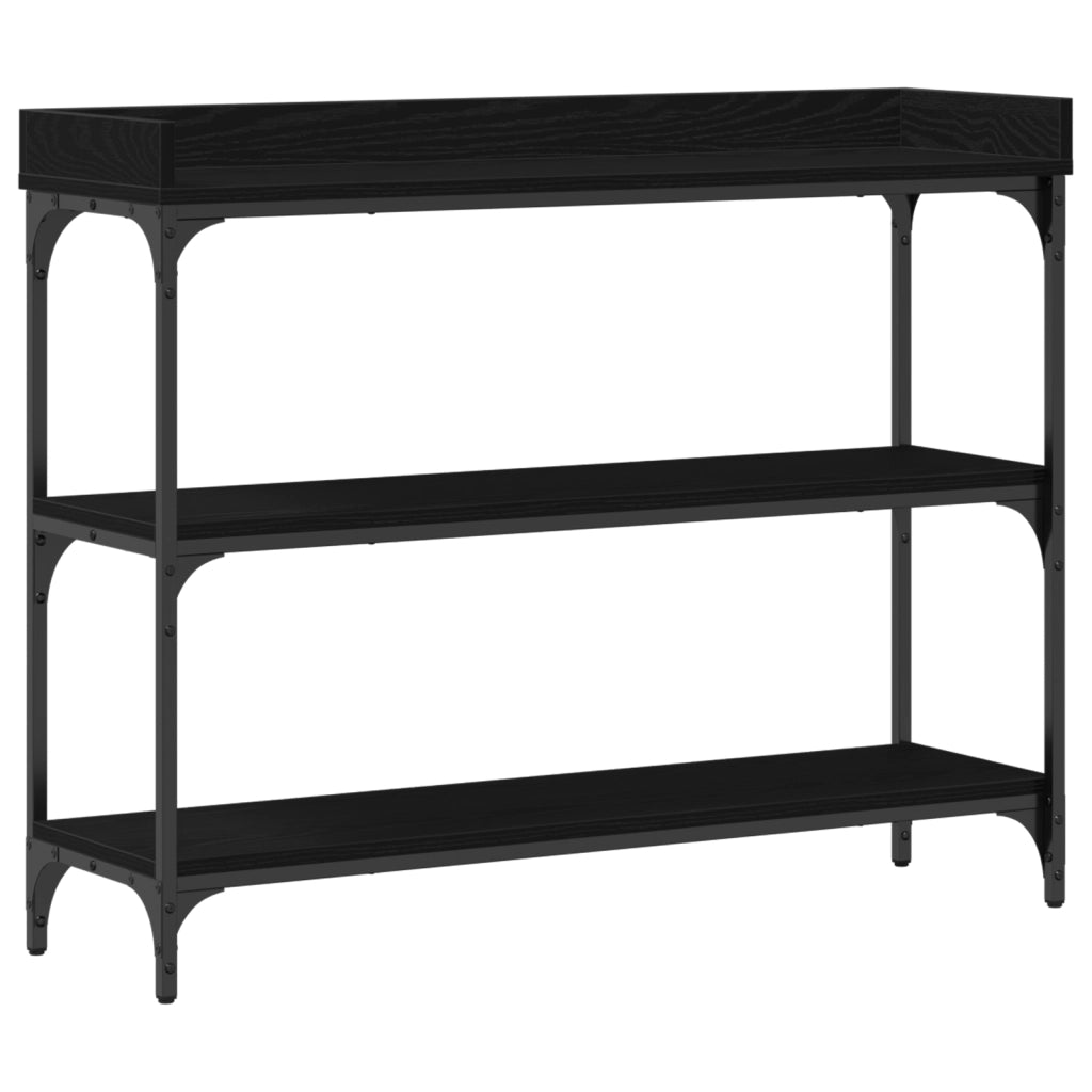 Tavolino Consolle Nero Rovere 100x30x80 cm Legno Ingenerizzato e Acciaio