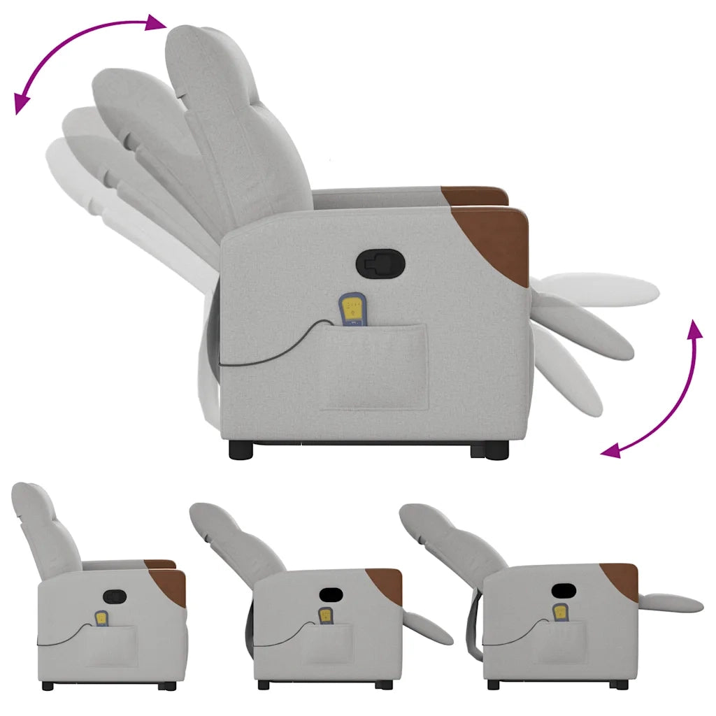 Poltrona Alzapersona Massaggi Reclinabile Grigio Nuvola Tessuto 3324013