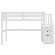 Letto a soppalco singolo 140×200 cm con cassetti portaoggetti e scrivania; senza materasso; bianco