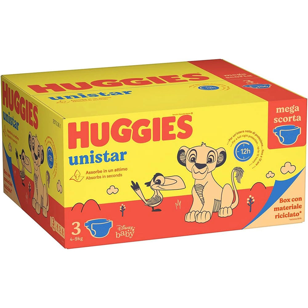 PANNOLINI HUGGIES UNISTAR TAGLIA 3 MIDI 4-9 KG 162  PEZZI PACCO SCORTA