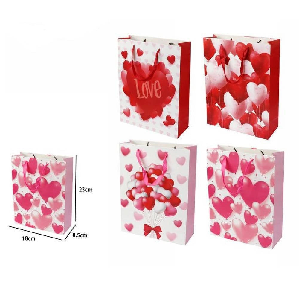 Trade Shop - Set 6 Buste Da Regalo Per San Valentino Cuori 18x23x8.5cm 71091 Modelli Assortiti -