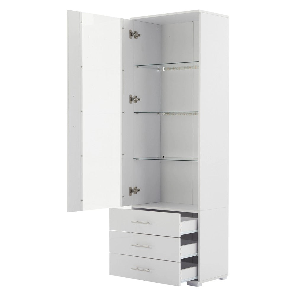 Vetrina Espositiva con LED ¨C MINIMAL ¨C Bianco Lucido, 3 Cassetti, 60x35x180