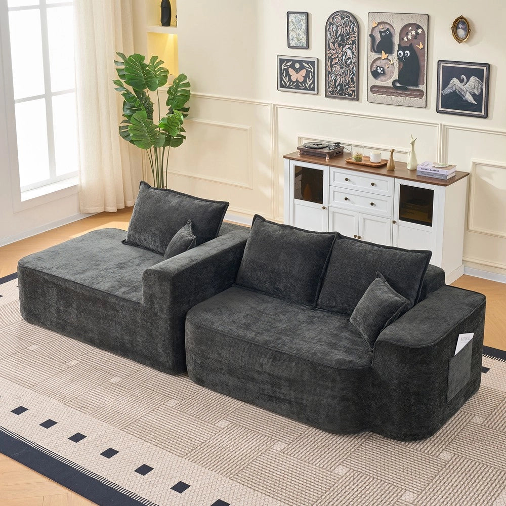 Divano angolare con chaise longue ¨C Minimal ¨C nero chenille 264cm senza montaggio