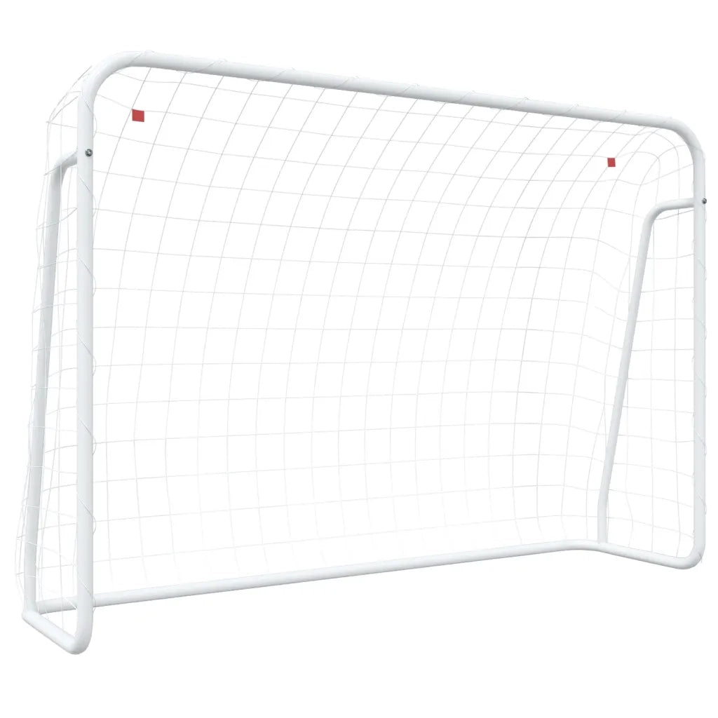 Porta da Calcio con Rete Bianca 214x75x152cm Acciaio Poliestere 93734