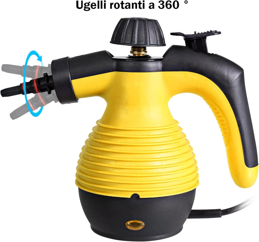 Pulitore Vapore 350 ml, Pulitore a Vapore Portatile Multiuso 3 Bar, con 9 Accessori (Giallo)