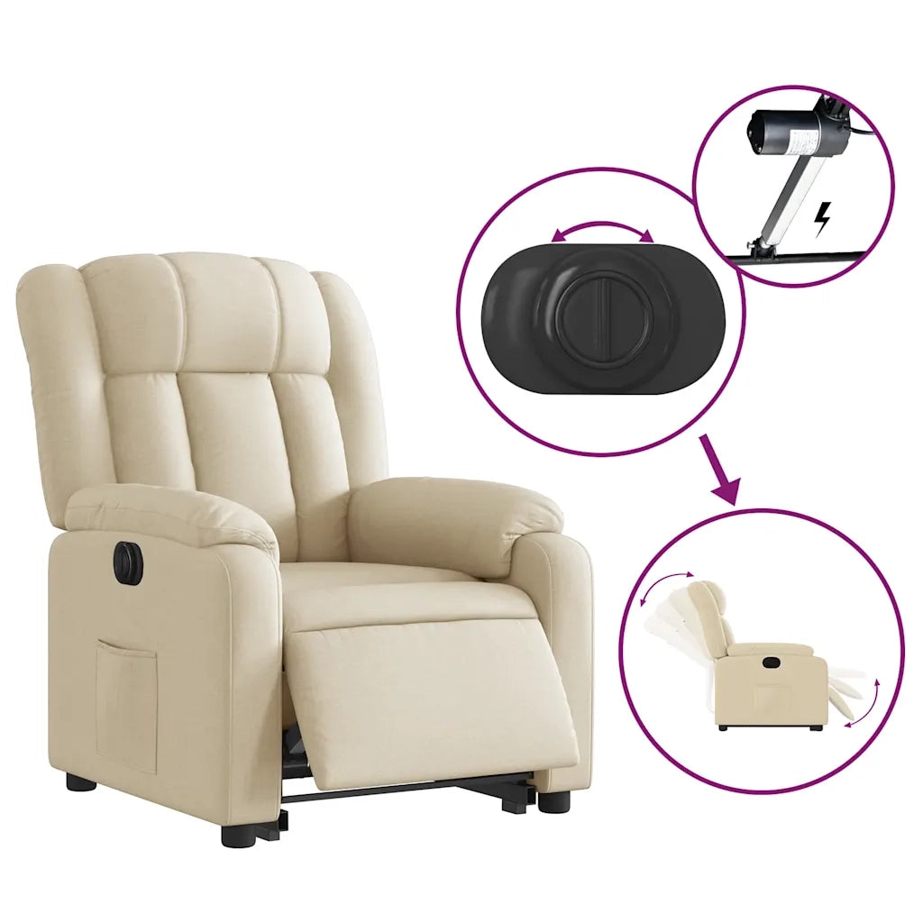 Poltrona Alzapersona Reclinabile Elettrica Crema in Tessuto 3205349