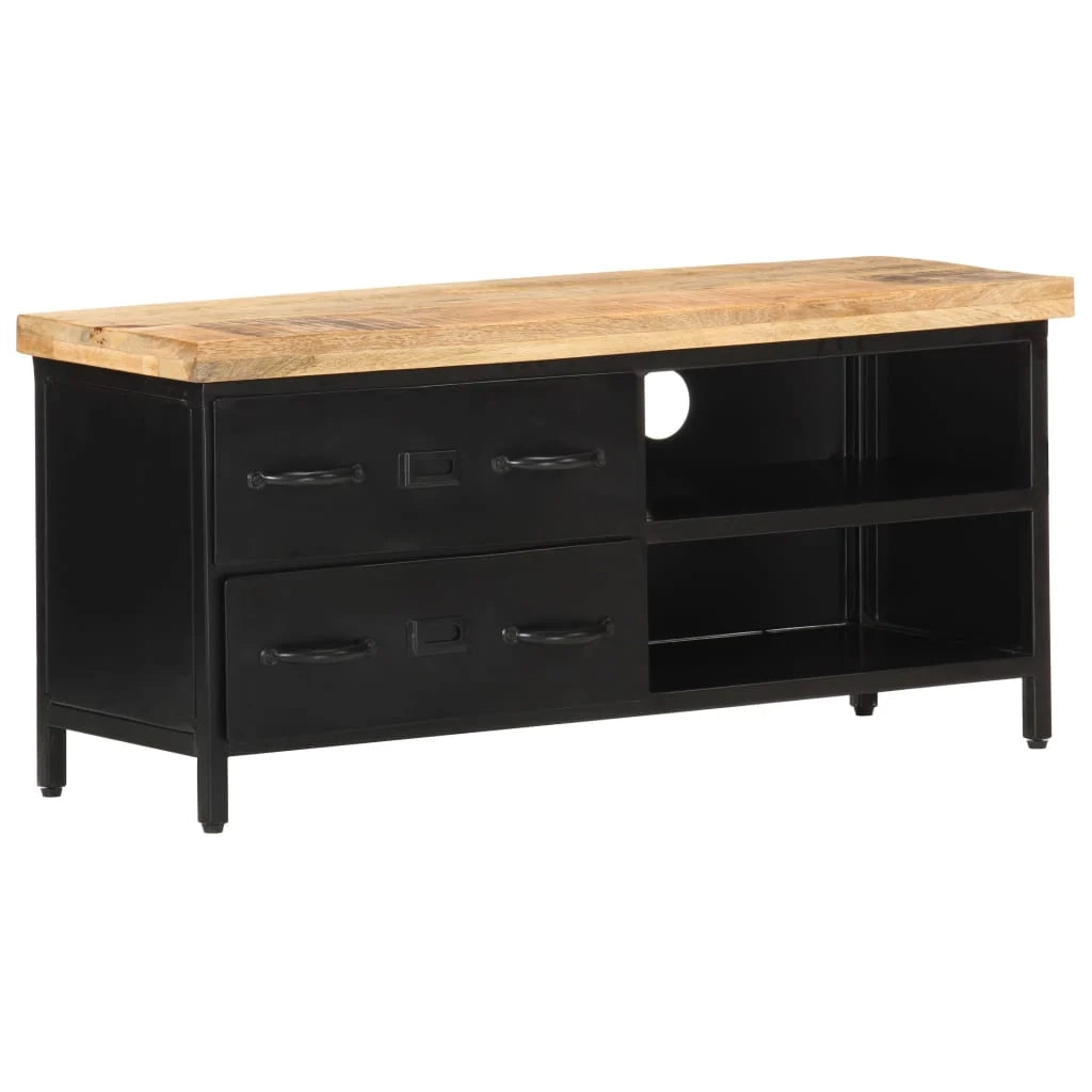 Mobile TV multimediale scaffale TV credenza mobile TV sala da pranzo soggiorno camera da letto 90 x 30 x 41 cm legno di mango nero grezzo 02_0026339