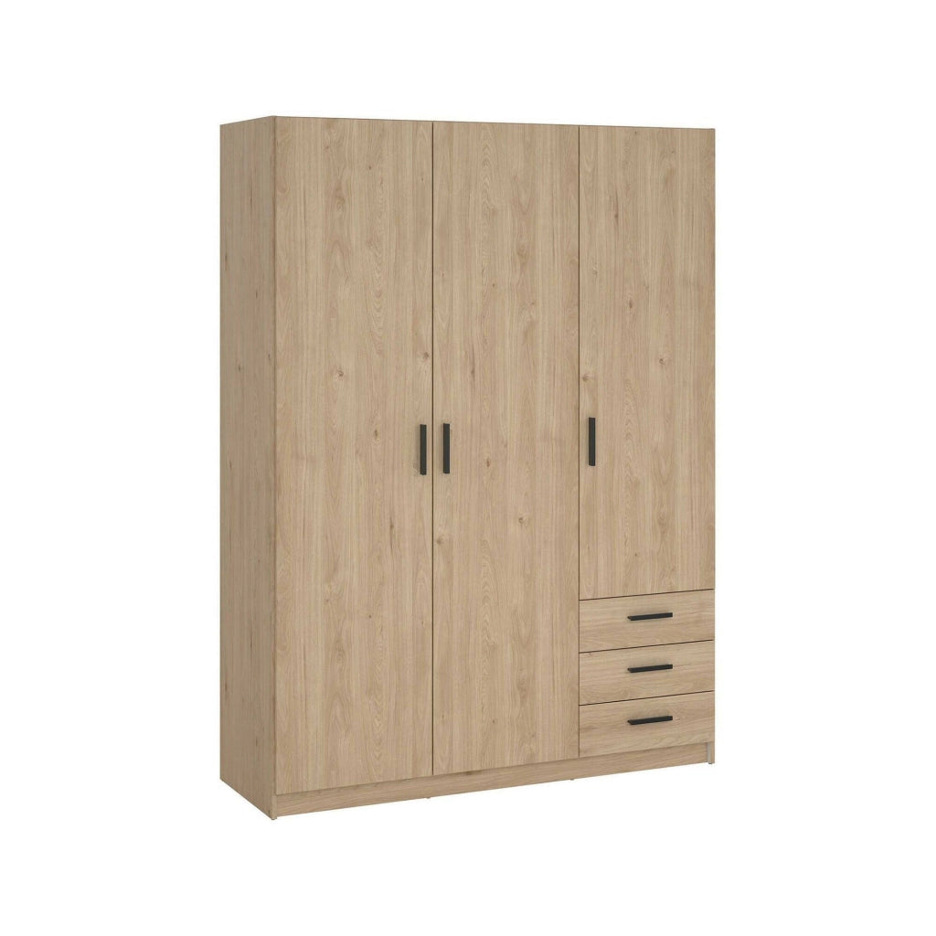 Guardaroba 3 ante Simeon, Mobile camera da letto, Cabina armadio portabiti, Armadio appendiabiti, 147x50 h200 cm, Rovere