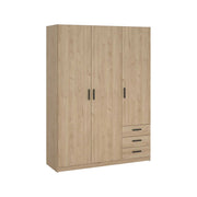 Guardaroba 3 ante Simeon, Mobile camera da letto, Cabina armadio portabiti, Armadio appendiabiti, 147x50 h200 cm, Rovere