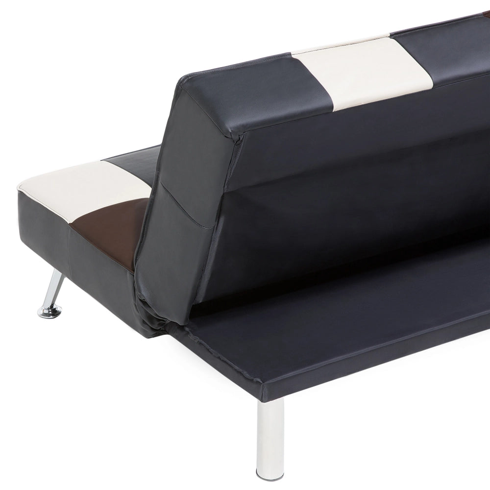 Divano letto nero e marrone a 3 posti con rivestimento patchwork in ecopelle Click Clack