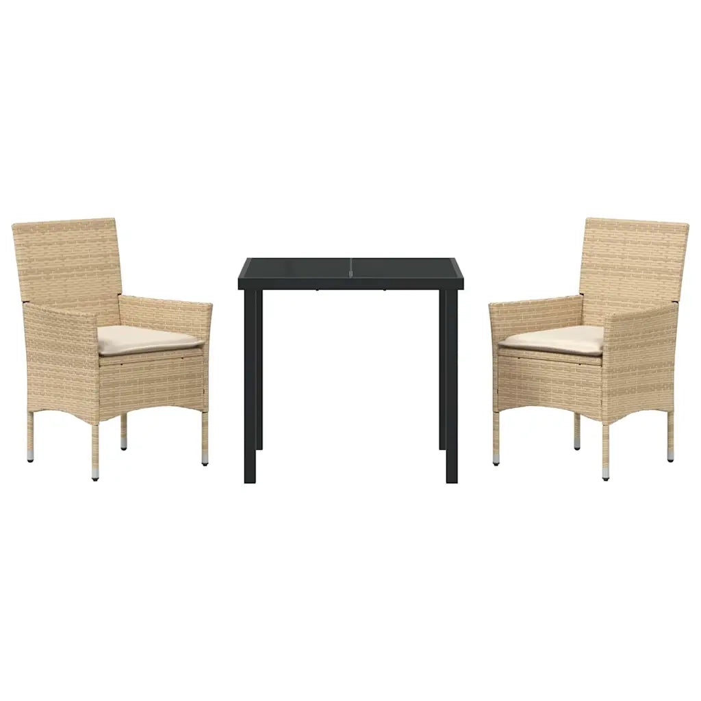 Set da Pranzo per Giardino con cuscino 3 pcs Beige polyrattan