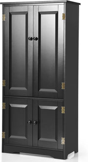 Mobile Multiuso, 4 Ante con Manico, Armadietto da Terra, 2 Ripiani Regolabili, per Bagno, Cucina, Soggiorno, Studio, Ufficio, 58,5x31,5x123 cm, Nero