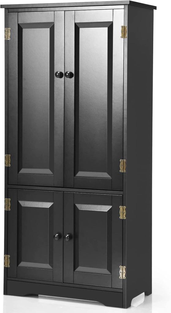 Mobile Multiuso, 4 Ante con Manico, Armadietto da Terra, 2 Ripiani Regolabili, per Bagno, Cucina, Soggiorno, Studio, Ufficio, 58,5x31,5x123 cm, Nero