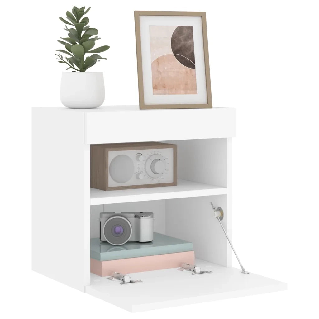 Mobile TV a Parete con Luci LED-Mobile TV a Muro Bianco 40x30x40 cm