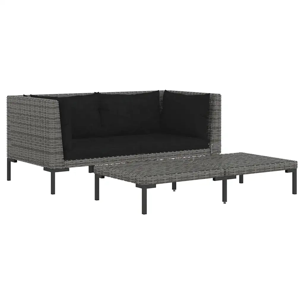 Salotto da Giardino-Set Divani da Giardino 3 pz Grigio Scuro Polyrattan Mezzo Tondo 560209