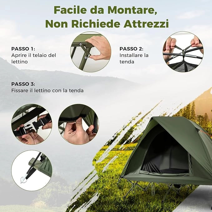 Tenda da Campeggio per 2 Persone, Tenda Impermeabile e Pieghevole per Adulti con Riparo Esterno, Borsa con Ruote Portatile, 2 Porte a Rete e Tetto con Lucernario per Campeggio e Spiaggia