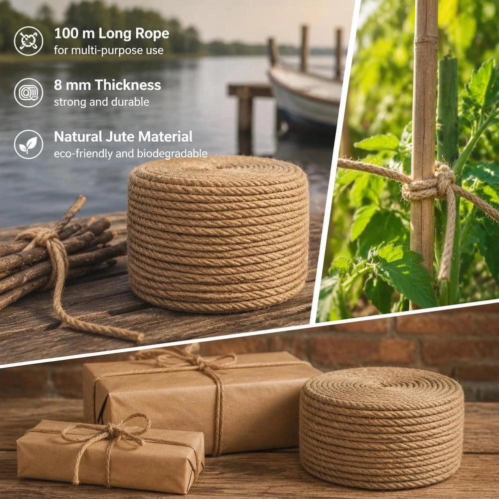 Jute Rope, 100 M Length, 8 Mm Thickness