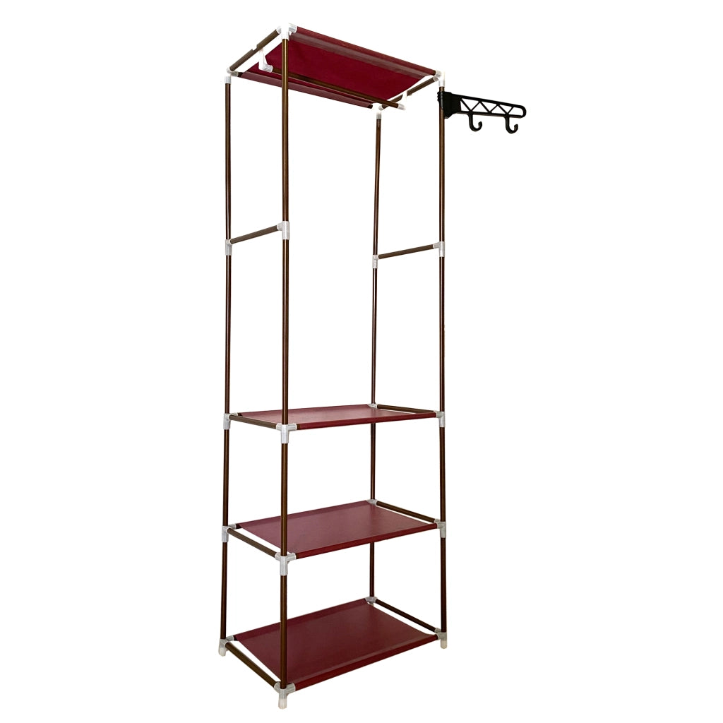 Armadio spogliatoio statico Nyana Home 170x55x35 cm 3 ripiani 1 barra superiore 1 appendiabiti laterale Marrone