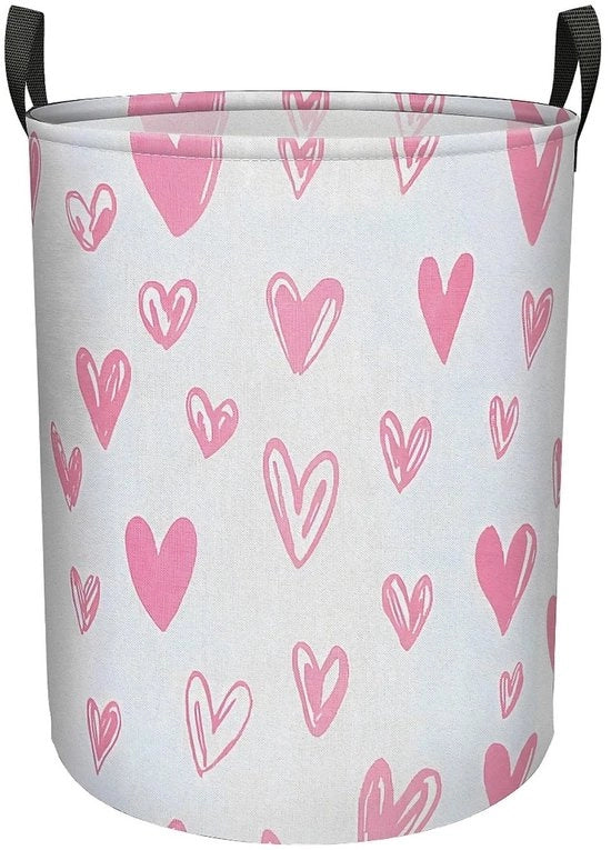 Wascartella pieghevole da 20 pollici con maniglia, disegno di cuori rosa - waschino, organizzatore di giocattoli per camera da bambini, bagno e camera da letto