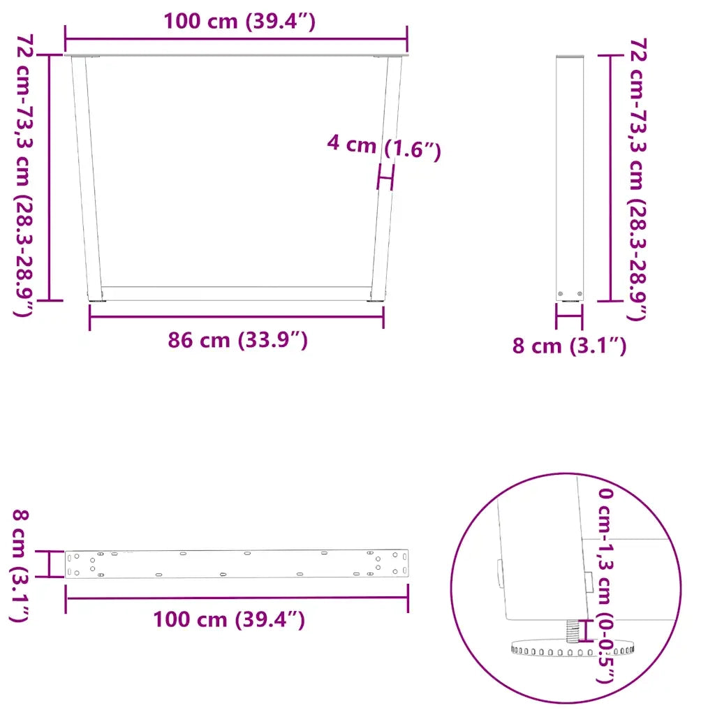 Gambe per tavolo da pranzo a forma di V 3 pz Antracite 100x(72-73,3) cm Acciaio 4012674