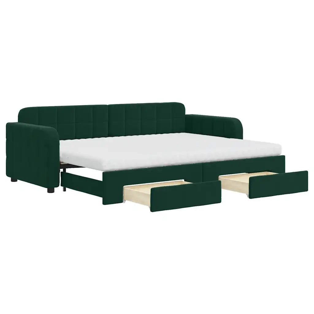 Divano Letto Estraibile Cassetti Verde Scuro 80x200cm Velluto 3196996