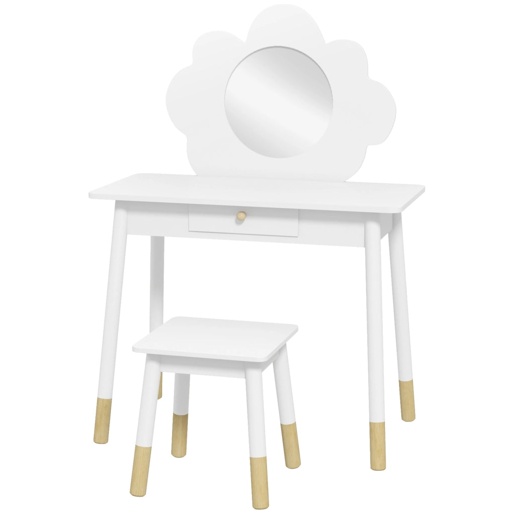 Scrivania con specchio e sedia per bambini ¨C zephmum ¨C bianco 60x40x80