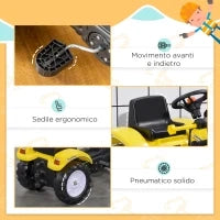 Escavatore a Pedali per Bambini da 3 Anni con Ruspa Frontale e Volante, Giallo