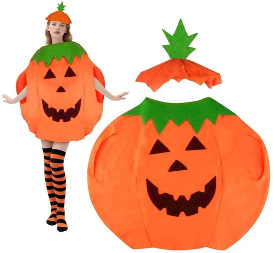 Costume per Adulti a forma di Zucca per Halloween - Orizzontale - Cape/ Poncho - Cappello a forma di Zucca - Abiti da Divertimento - Materiale in Tessuto Veloce