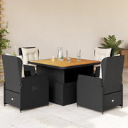 Set da Pranzo da Giardino 5 pz Nero con Cuscini in Polyrattancod mxl 93168