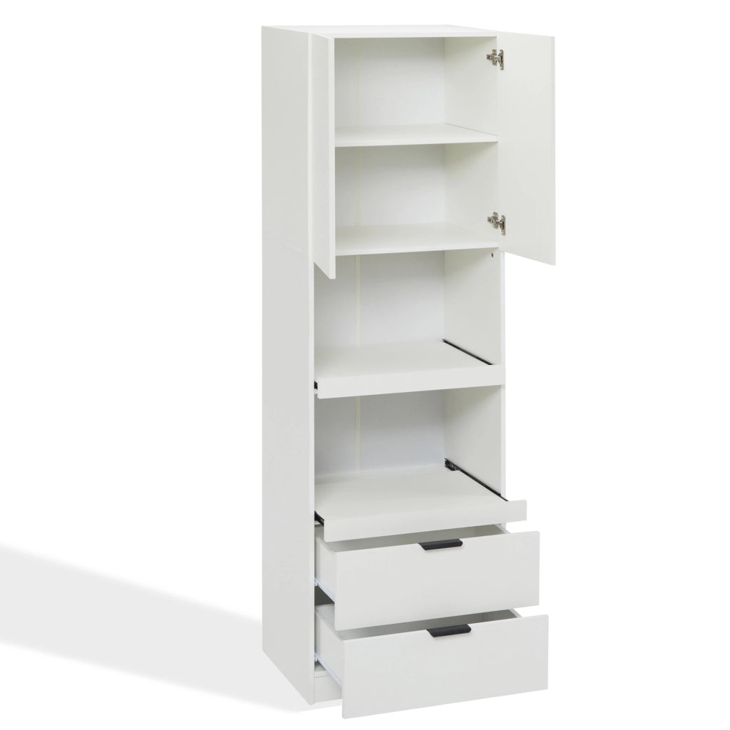 Mobile dispensa da cucina con 1 anta, 2 ripiani aperti e 2 cassetti, con antiribaltamento, bianco 59,5 × 45 × 200 cm