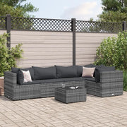 Set Divani da Giardino 6 pz con Cuscini in Polyrattan Grigio
